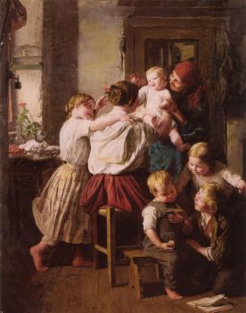 Ferdinand Georg Waldmuller : Children Making Their Grandmother a Present on Her Name Day